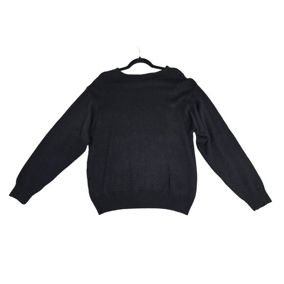 VTG Dana Scott Sweater Womens Large Black Iridescent Beaded Swirl Silk Wool Knit - Picture 2 of 11